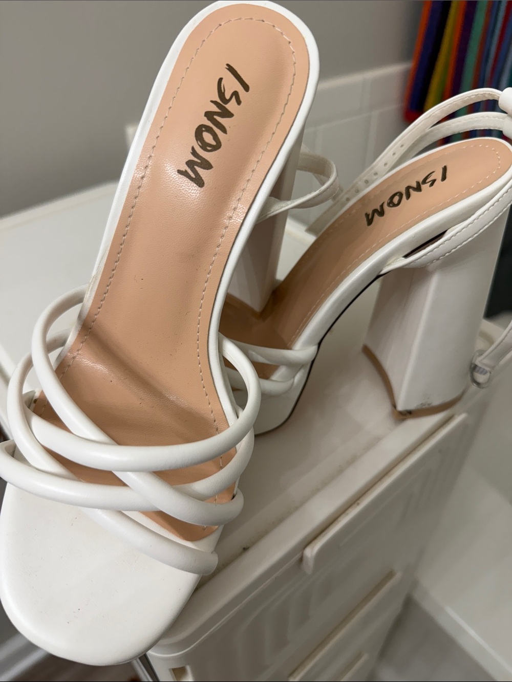 WONSI White Multi-Strap Block Heel Sandals